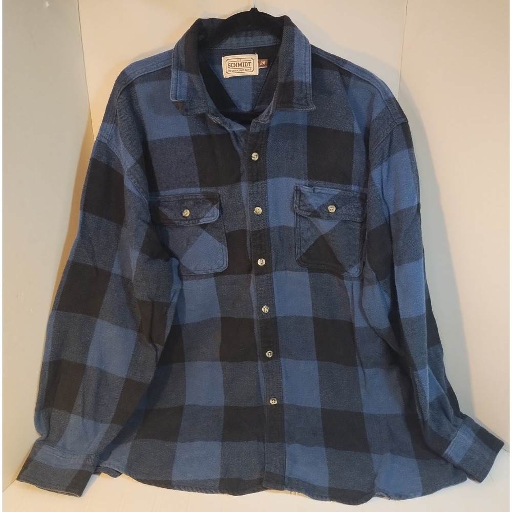 CE Schmidt Workwear Blue Black Buffalo Plaid Flannel Shirt 2X Mens Long Sleeve